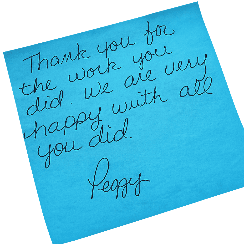 Handwritten Thank You Note from Customer Peggy