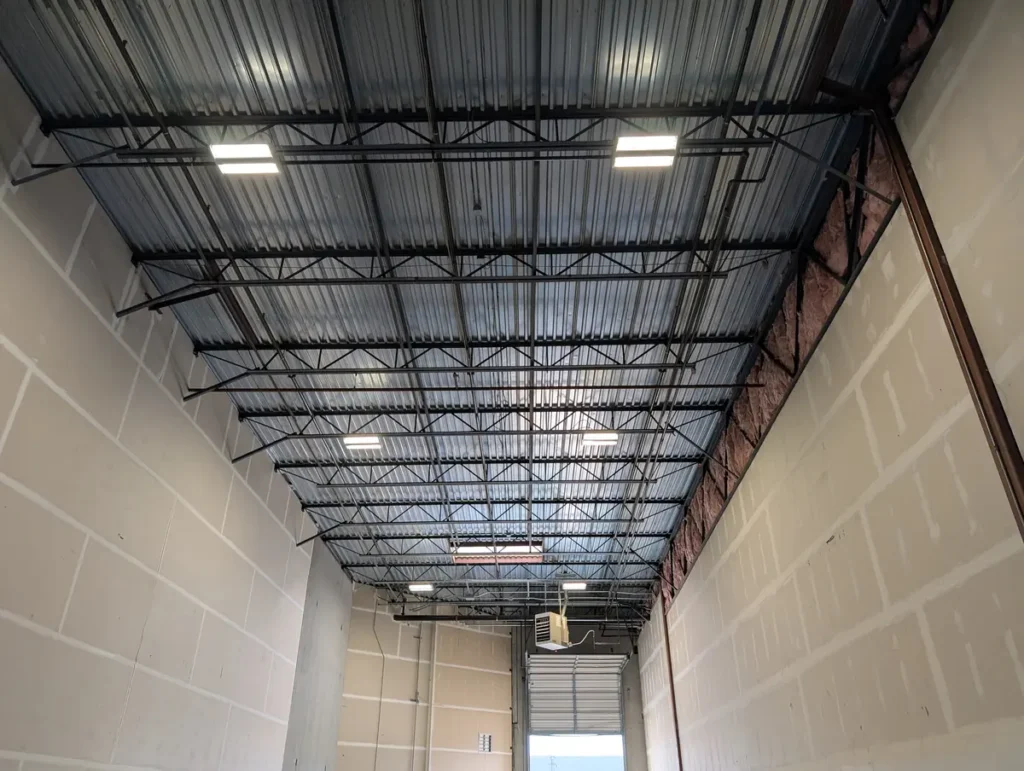 Overhead lighting in a commercial warehouse